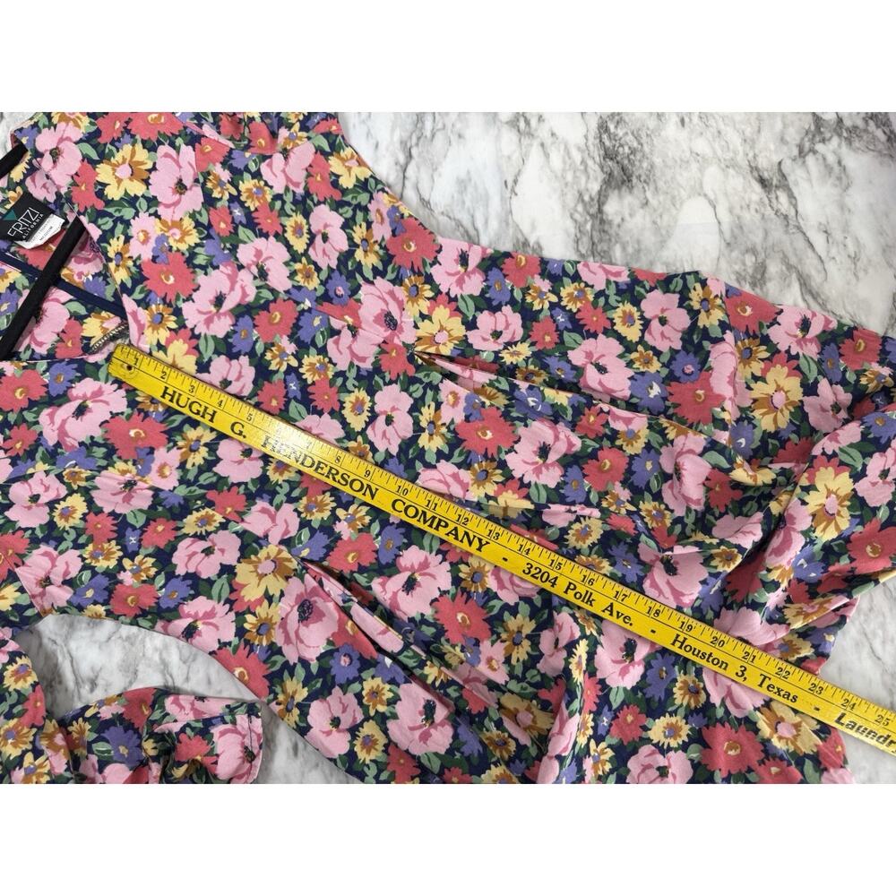 Fritzi California Rayon Floral Romper Jumpsuit M Pleated Wide Leg V Neck Long - Picture 10 of 11